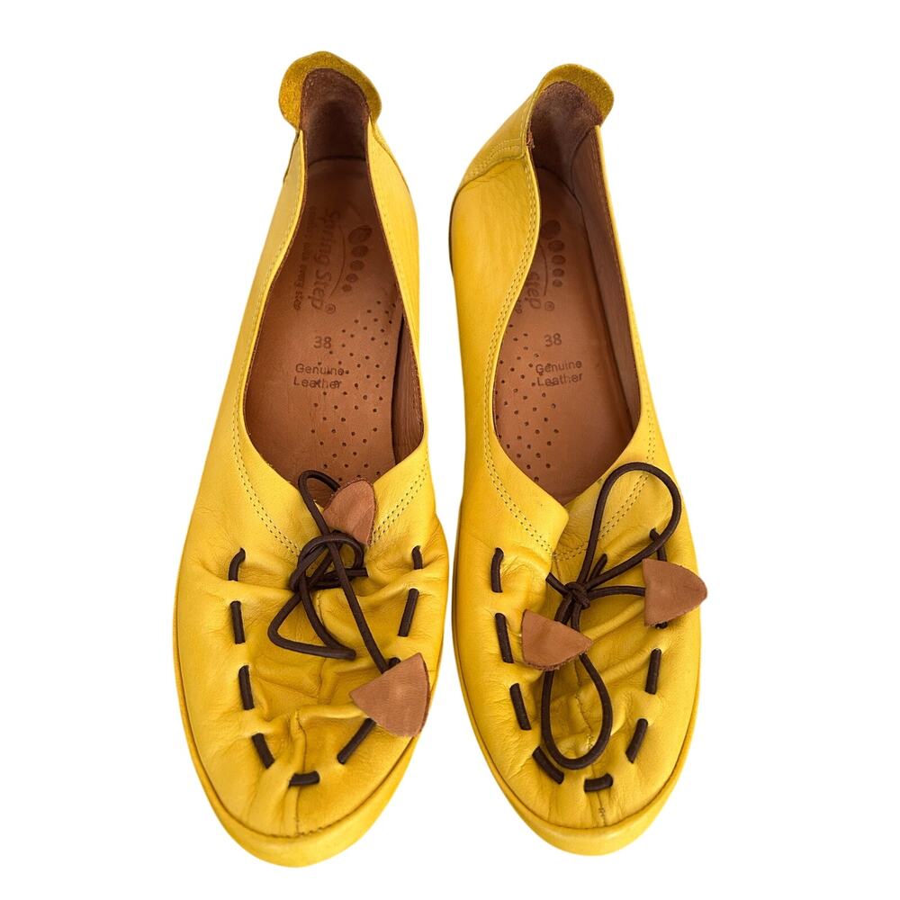 Spring Step Yellow Loafer Shoes with Ties
